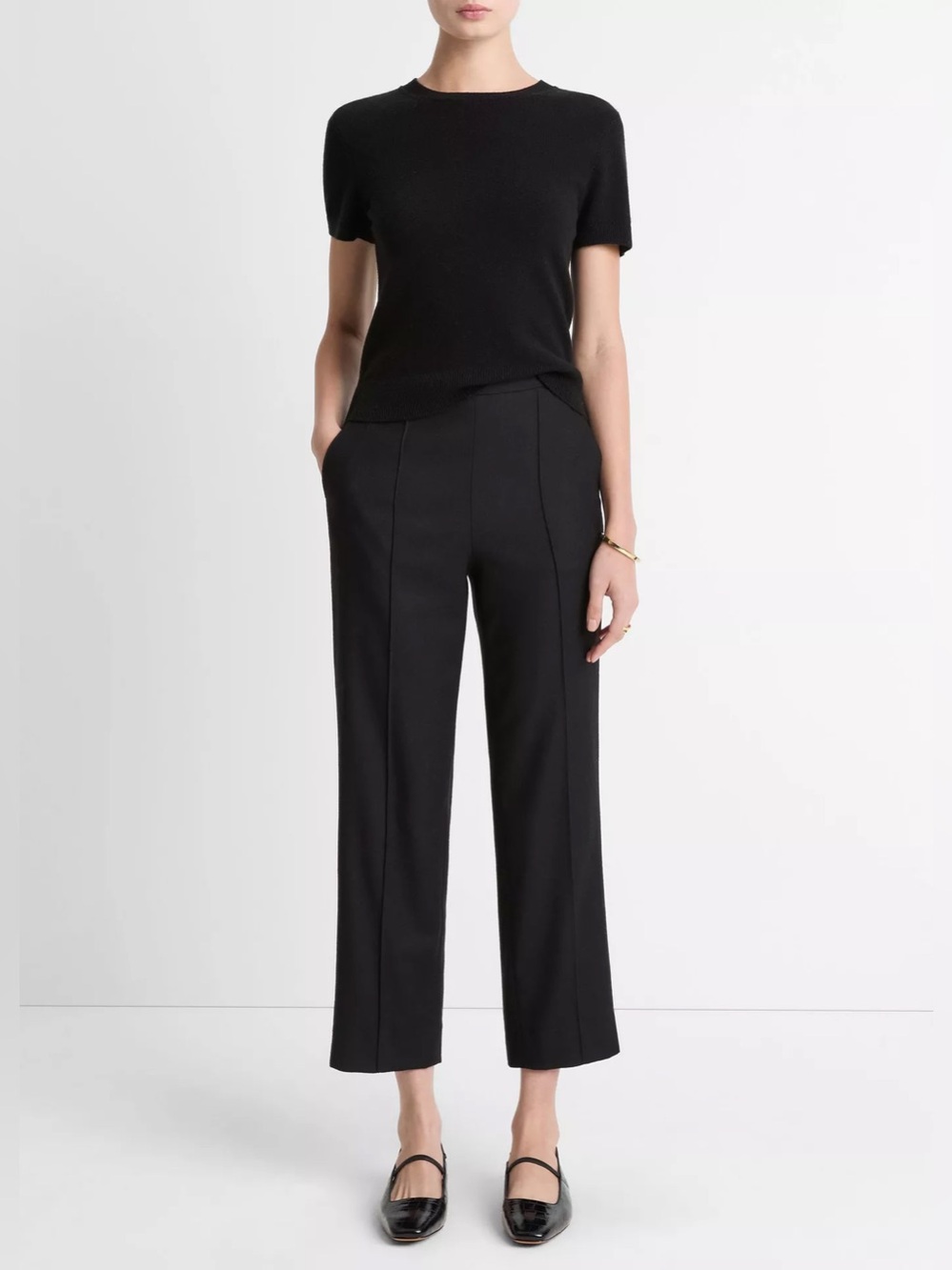 Vince Black Italian Wool-Blend Easy Pull-On Pant